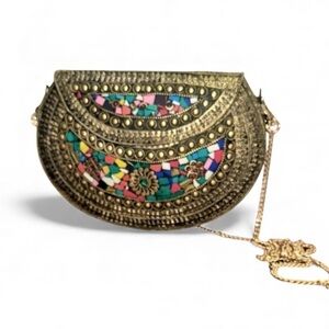Ramla Chic Colorful Mosaic Tile Clutch or shoulder metal bag strap included